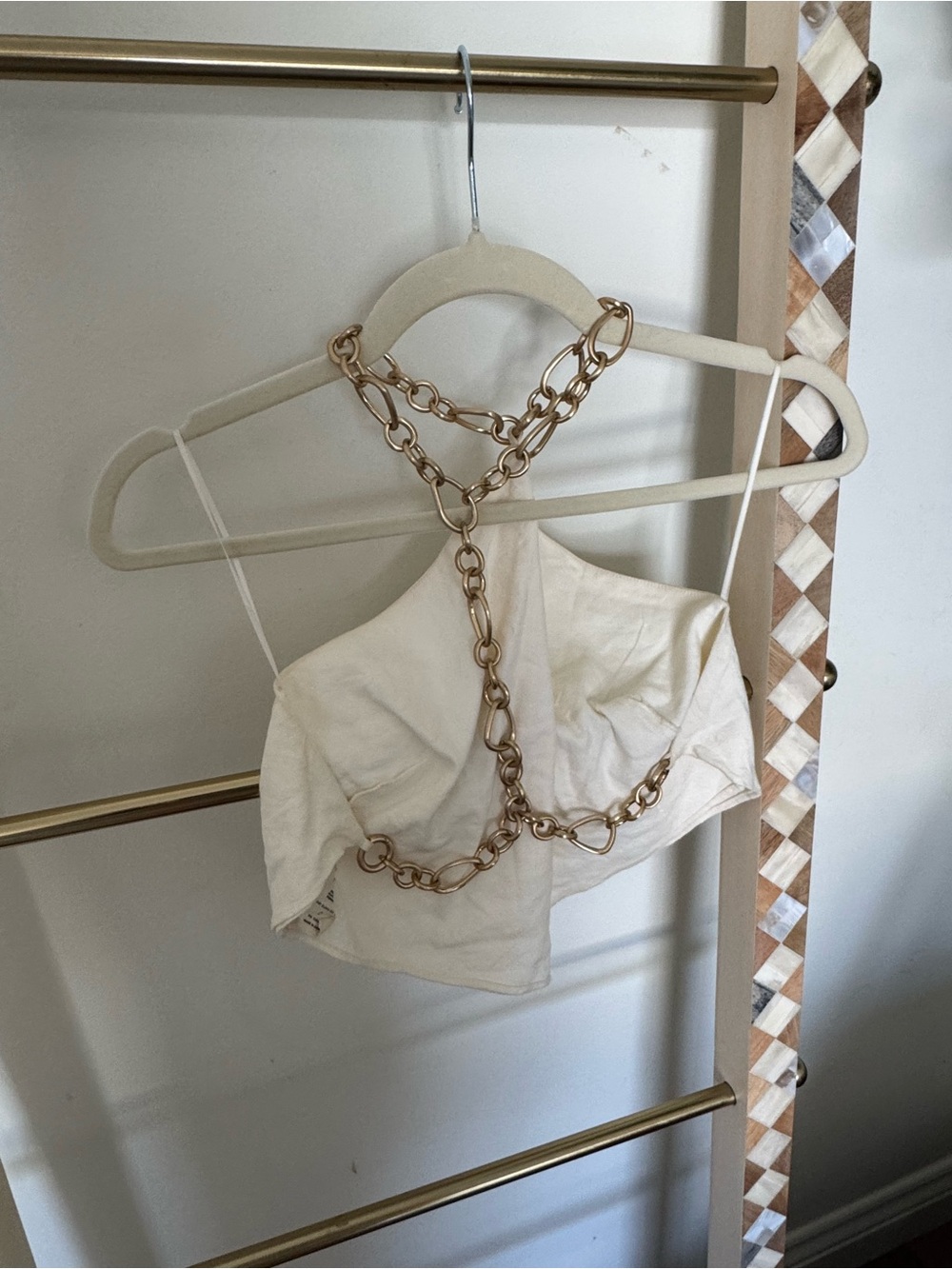 Cult Gaia Olivine Off White Chain Halter Top Gold Chain Open Back Linen Blend XS - Picture 6 of 6